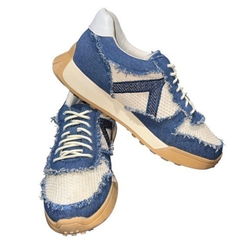 MIA Track Frayed Denim Platform Sneakers Retro Runner Blue White | Women's‎ 10M